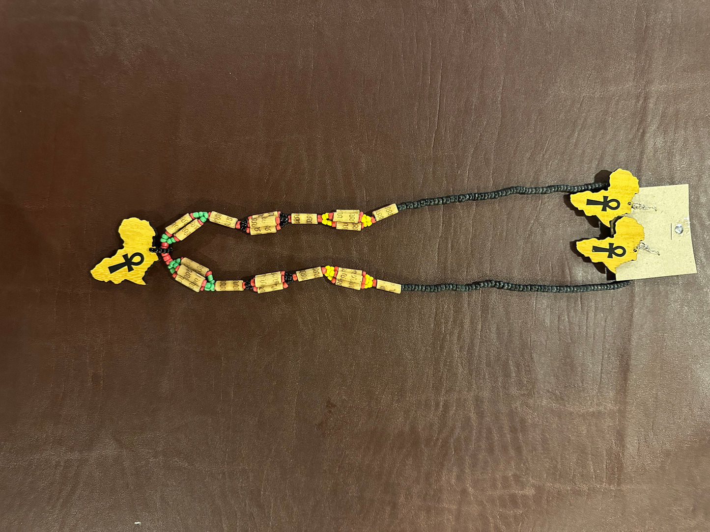 African continent wood necklace and earrings