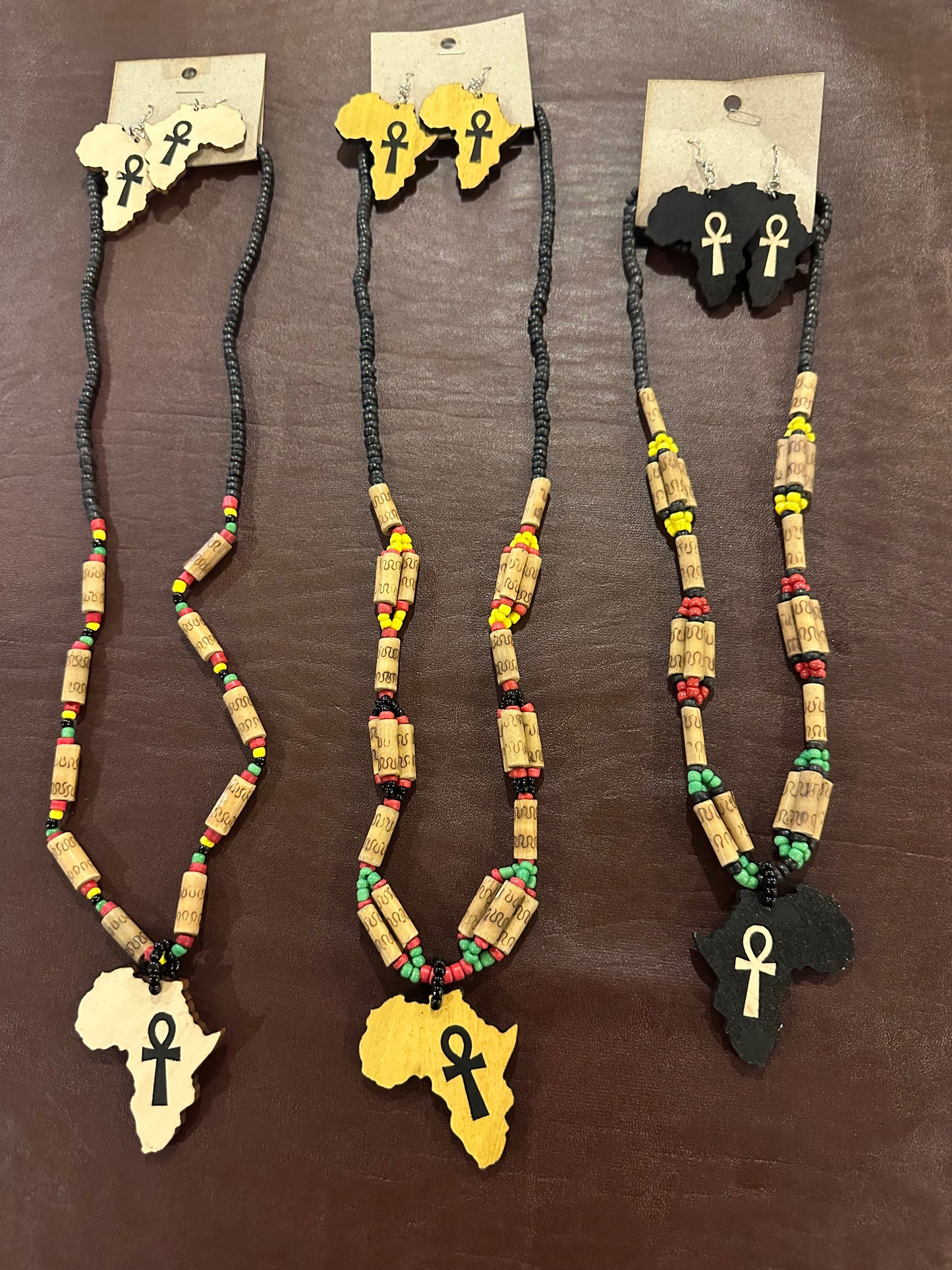 African continent wood necklace and earrings