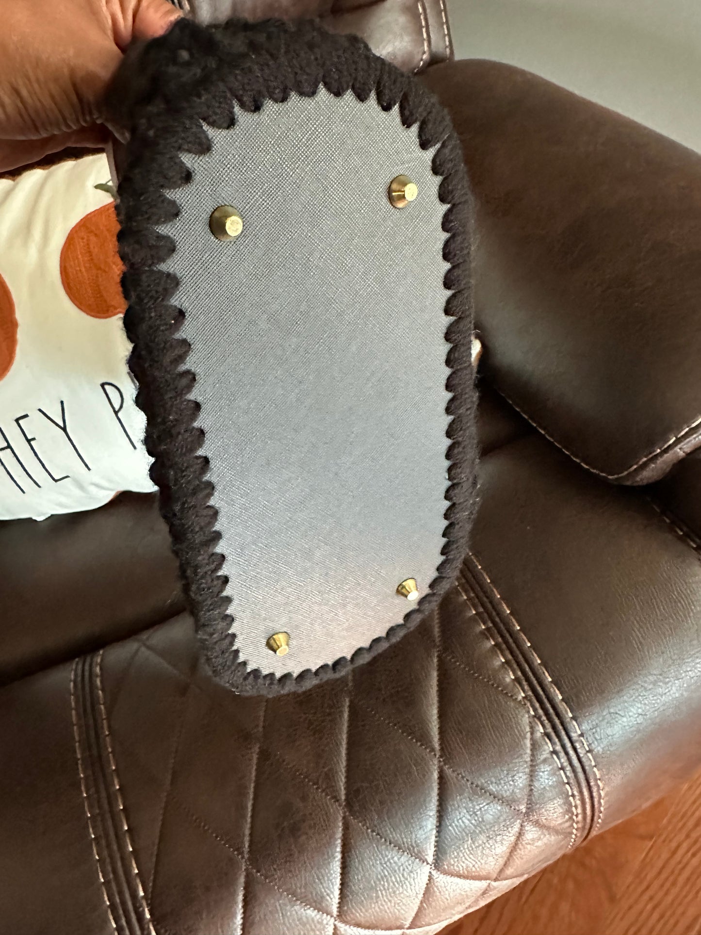Black on white wood handle purse
