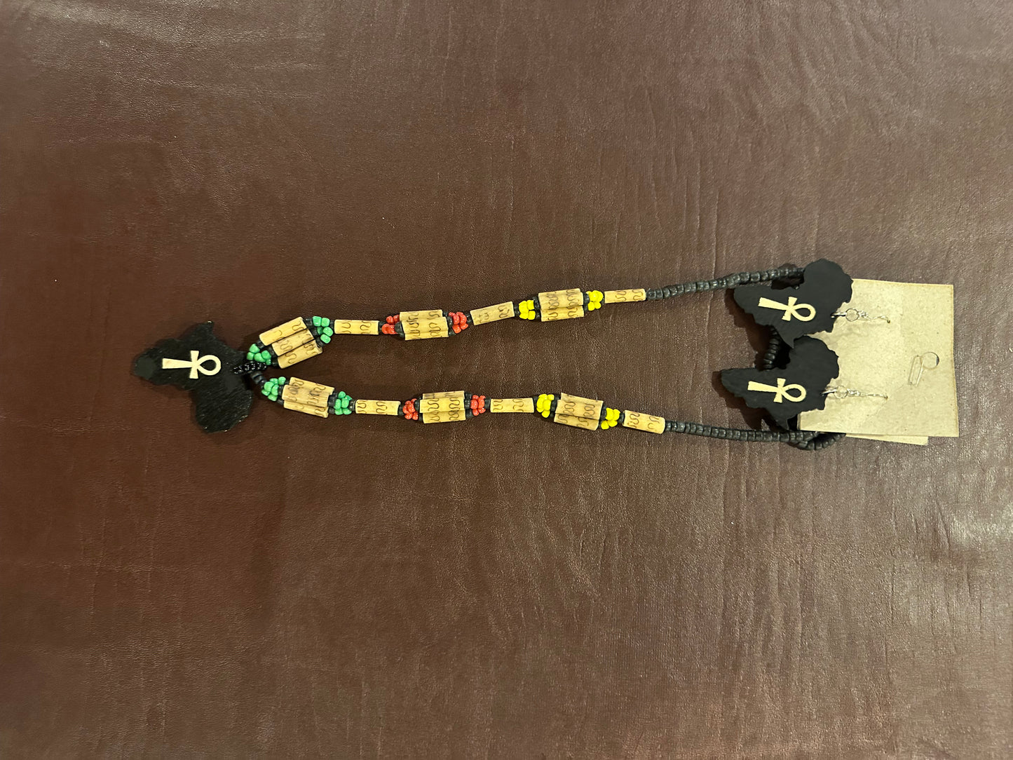 African continent wood necklace and earrings