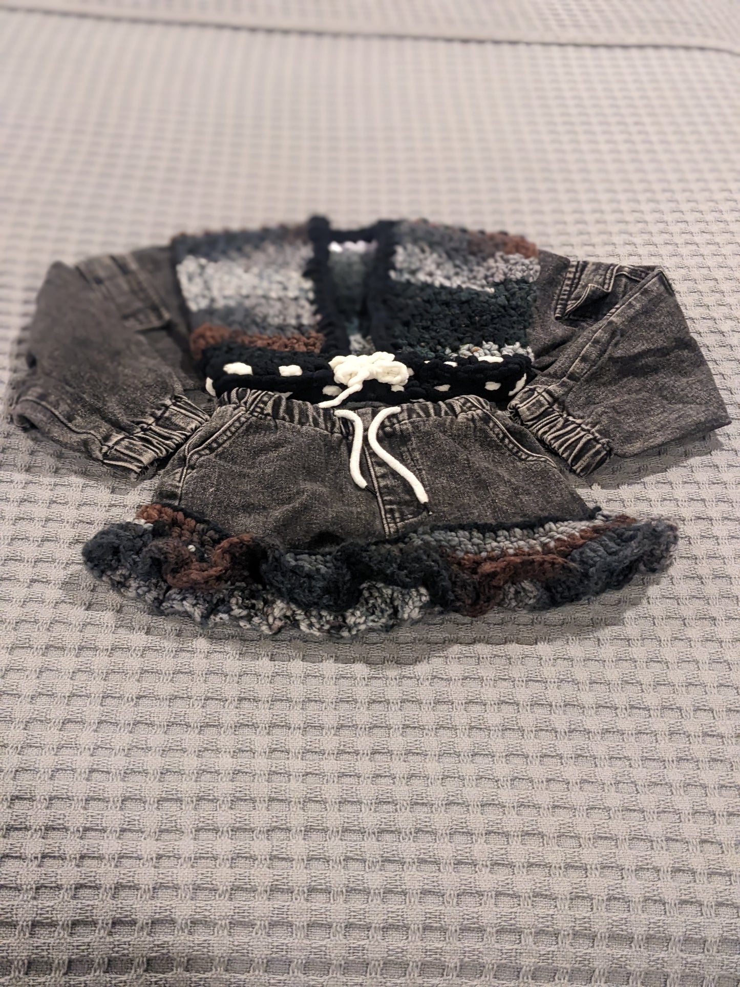 Repurposed Denim Crochet Jacket and Skirt Set