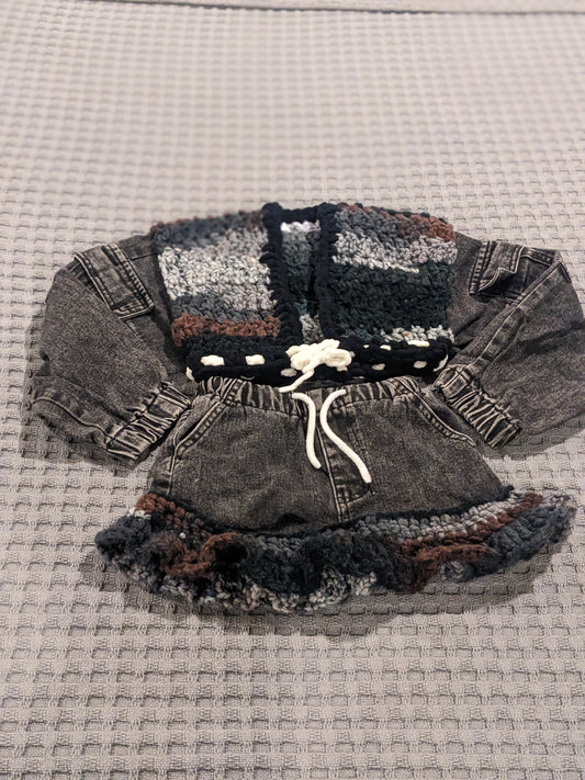 Repurposed Denim/Crochet Jacket and Skirt Set
