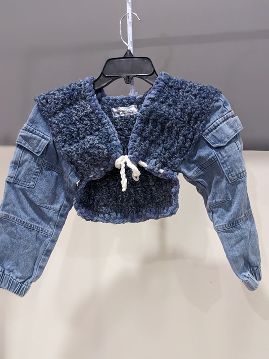Repurposed Denim /Crochet Jacket and Skirt Set