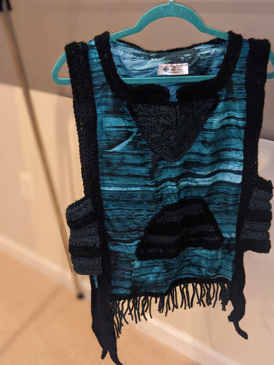 Handmade Blue and Black Croshiki-Statement Top